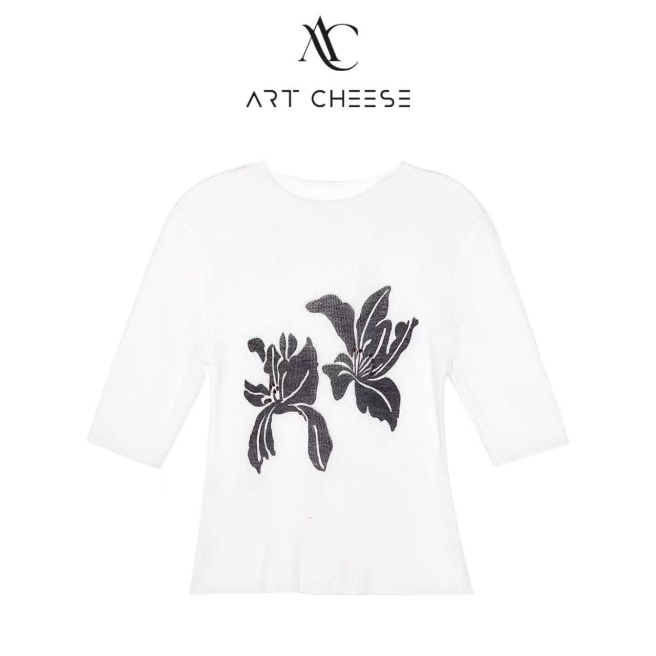 다우 시시 cheese 화이트 티 향기로운 분위기 봄 드레스 새로운 부드러운 찹쌀 달콤함 다용도 자수 니트 스웨터 여성 반소매 맨위 이미지 3