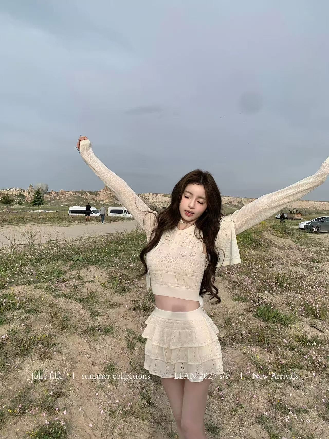 너 ~ 중 게으른 llan 소녀 편안함 지구 폴로 칼라 계층의 감각 니트 조끼 프릴 반 스커트 세트 상세 이미지 4