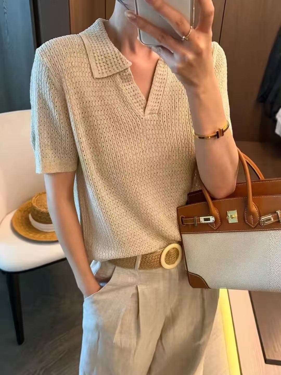 POLO 칼라 라이 경기 서울 아마 니트 스웨터 여성 유럽 역 2026 여름 새로운 유럽 상품 여성 의류 만나는 작은 셔츠 트렌디 이미지 4