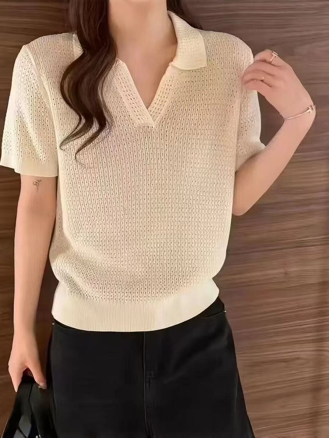 POLO 칼라 라이 경기 서울 아마 니트 스웨터 여성 유럽 역 2026 여름 새로운 유럽 상품 여성 의류 만나는 작은 셔츠 트렌디 이미지 2