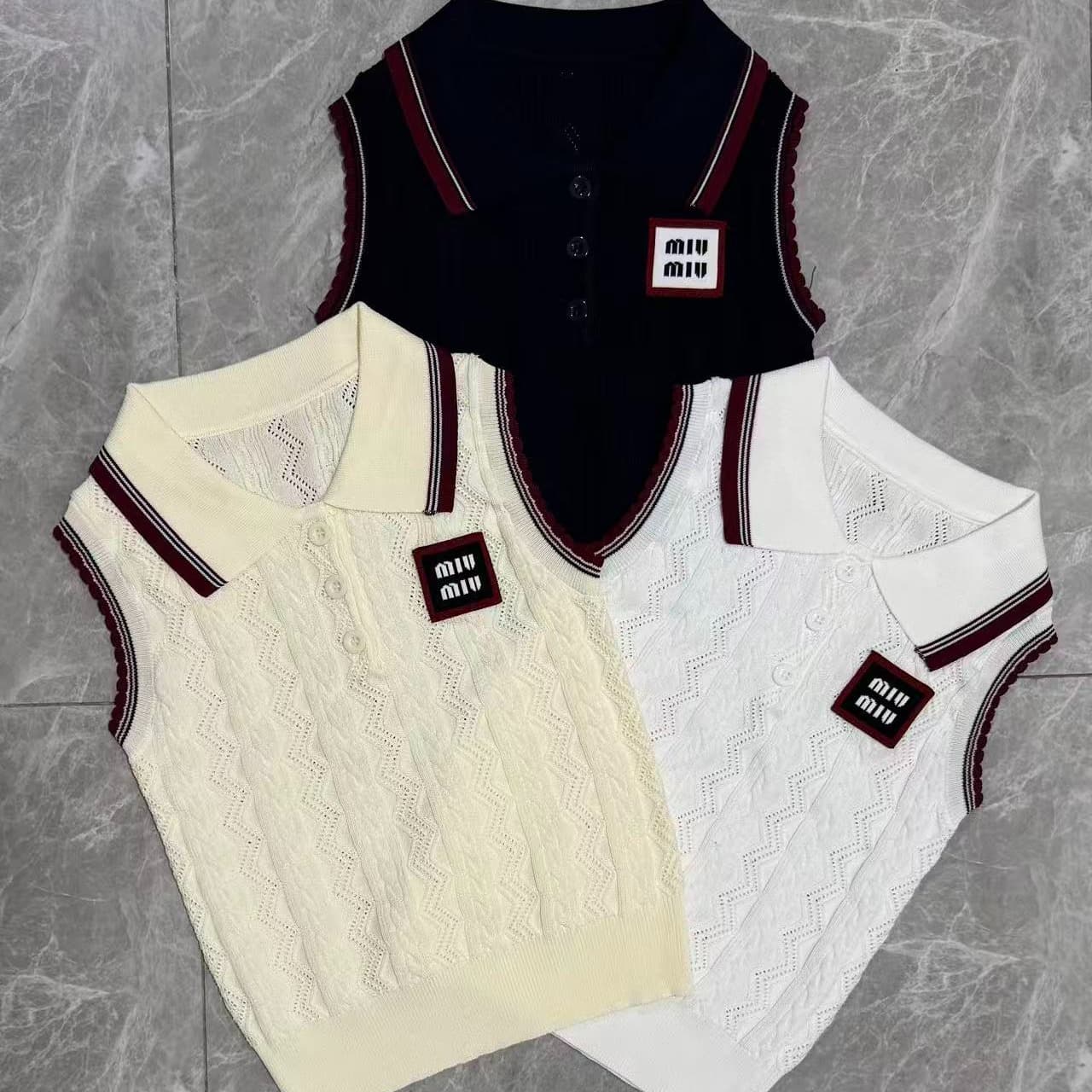 liheyu 빛 럭셔리 연령 감소 빨간색 흰색 스트립 측면 POLO 칼라 니트 여성 여름 몸매 가꾸기 슬림해 보이는 쇼트 스타일 민소매 조끼 이미지 5