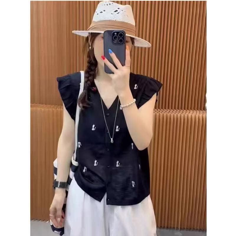 새끼 고양이 자수 Feifei 소매 얼음 실크 니트 오픈 가디건 여성 유럽 역 2026 여름 새로운 유럽 상품 여성 의류 맨위 트렌디 이미지 3