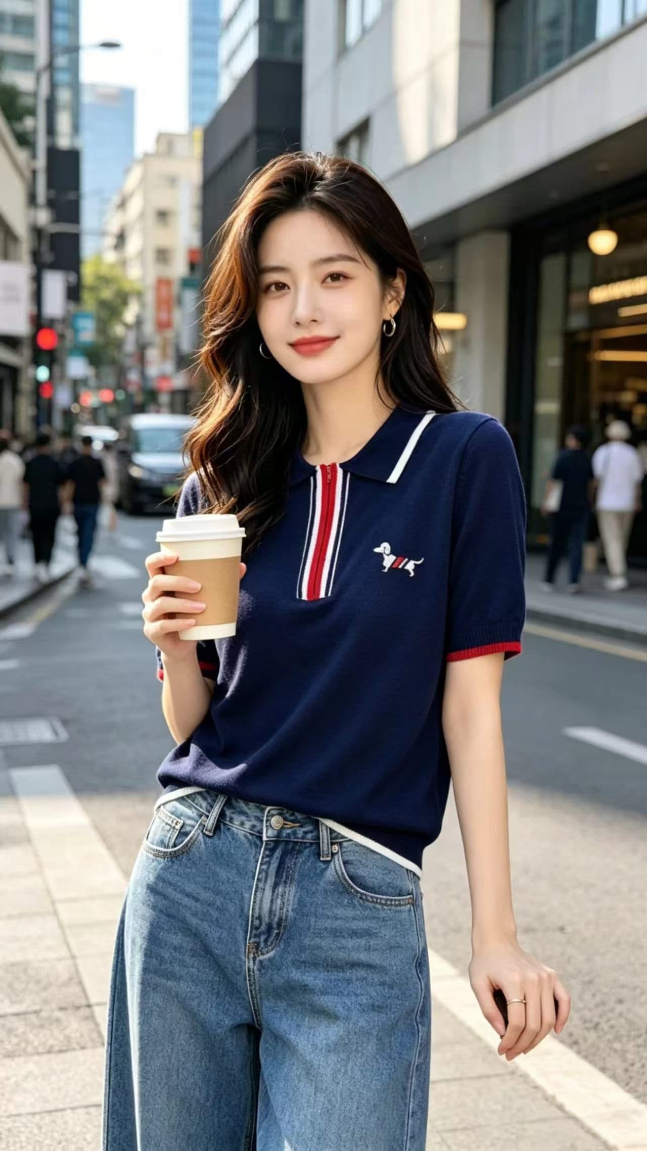 새로운 여름 드레스 뽕나무 누에 실크 니트 스웨터 여성 POLO 칼라 짧은 소매 배색 스트라이프 폴로 칼라 슬림해 보이는 얇은 스타일 맨위 상세 이미지 2
