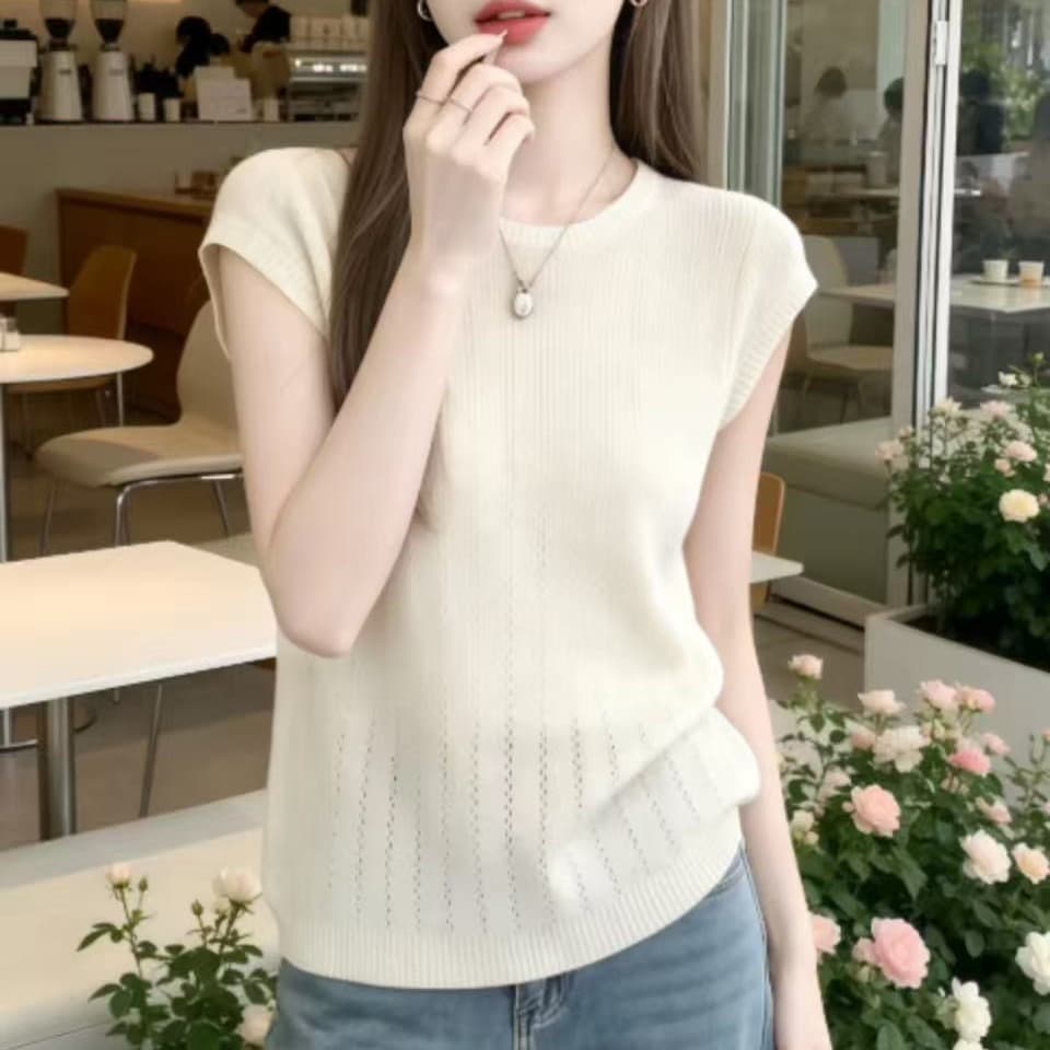 여름 새로운 한 부서 패션 품격 부드러운 슬림해 보이는 다용도 반팔 니트 티셔츠 나가라. 아름다운 맨위 폭발 이미지 5