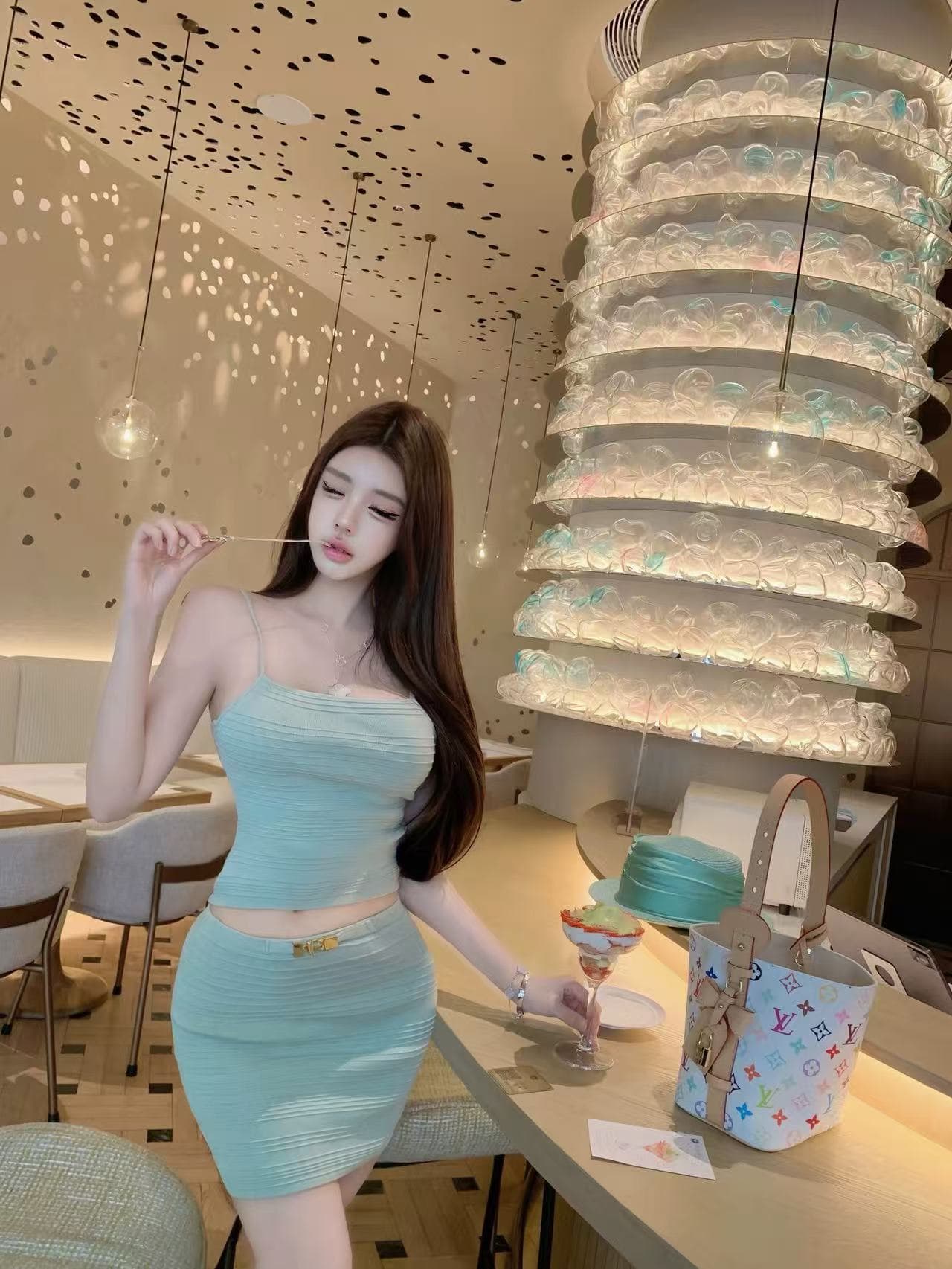 무효 알약 비싼 가스 규칙 절묘한 니트 슬립 맨위 타이트 스커트 반신 스커트 미니 스커트 투피스 슈트 여성 이미지 2