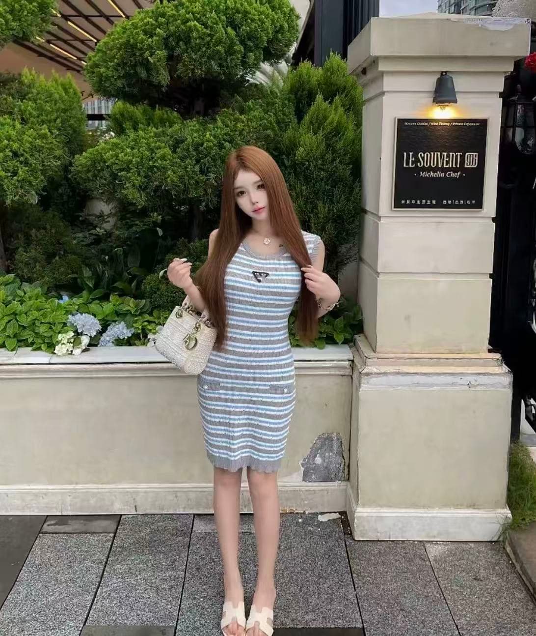 조수 브랜드 민소매 조끼 원피스 다용도 패션 고급 센스 작은 샤넬 스타일 자수 작은 말 슬림해 보이는 품격 치마 이미지 3