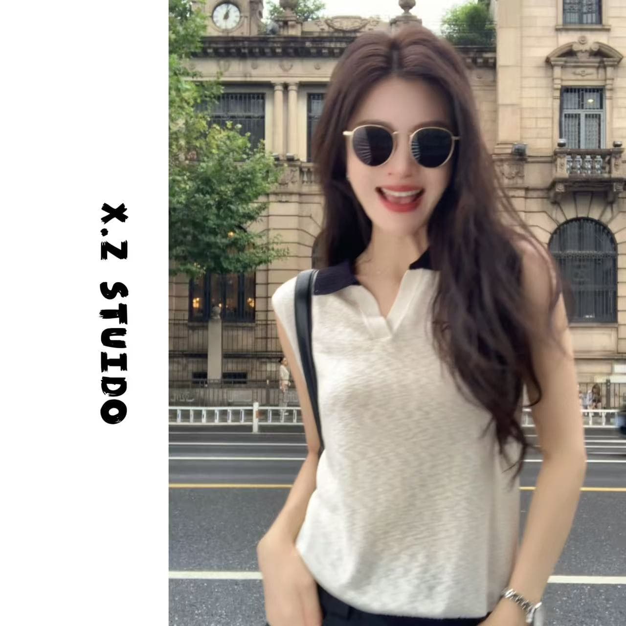 x.zhen 홀로우 아웃 폴로 칼라 민소매 polo 맨위 새로운 느긋한 센스 밖으로 조각 아름다운 슬림해 보이는 옷 여름 이미지 3