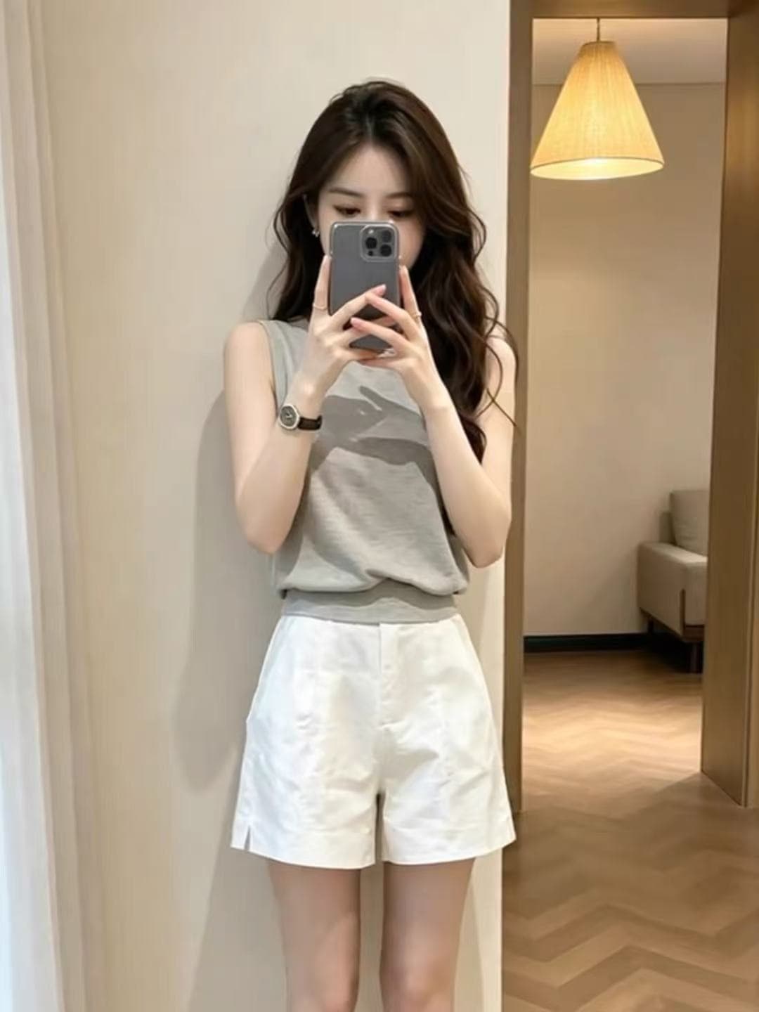 여름 ootd 착용 가져 가라. 한 부서 느긋한 chic 관대 한 점잖은 회색 니트 맨위 상세 이미지 4
