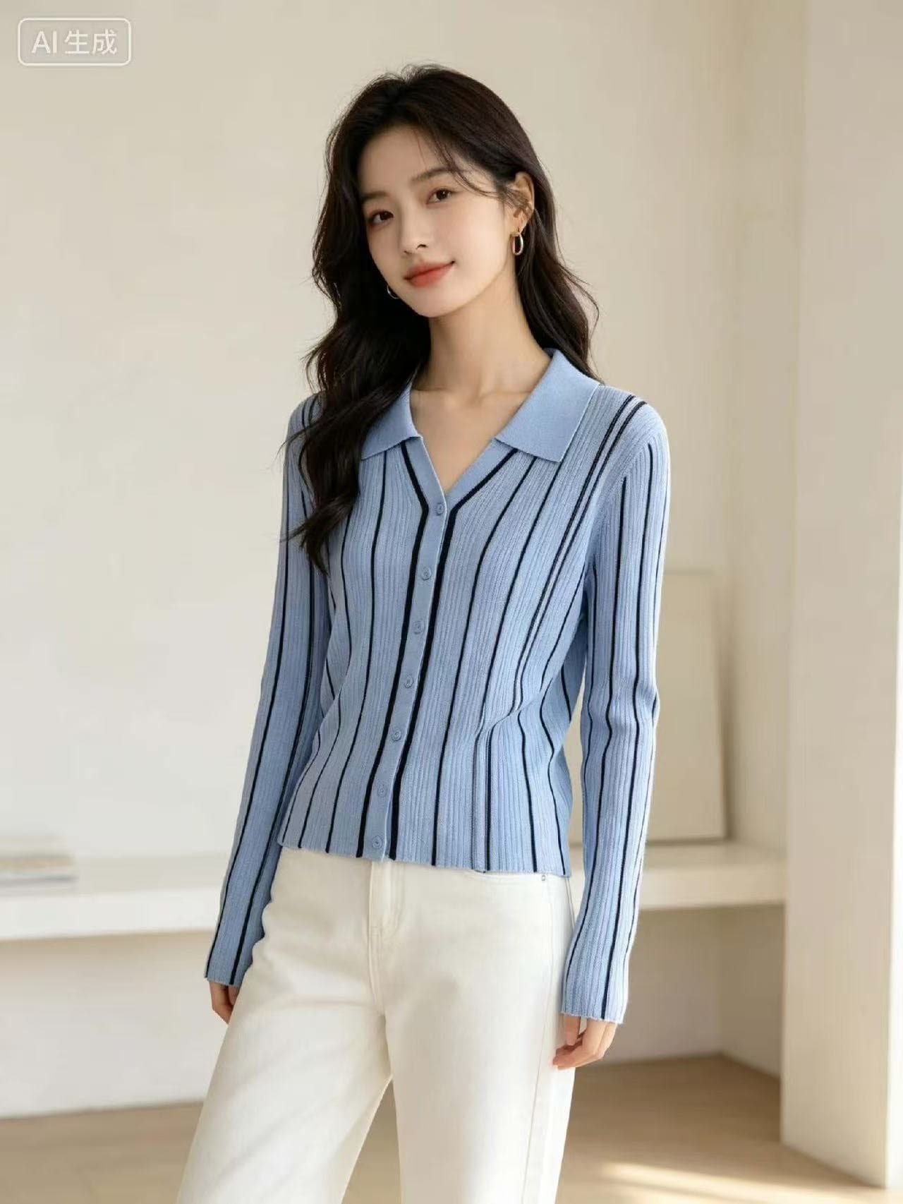 세로 줄무늬 긴팔 니트 스웨터 여성 26 새로운 이른 가을 품격 샤오시엔 오래된 돈 바람 출퇴근 인사이드 잡아라. 의류 기본 셔츠 이미지 3