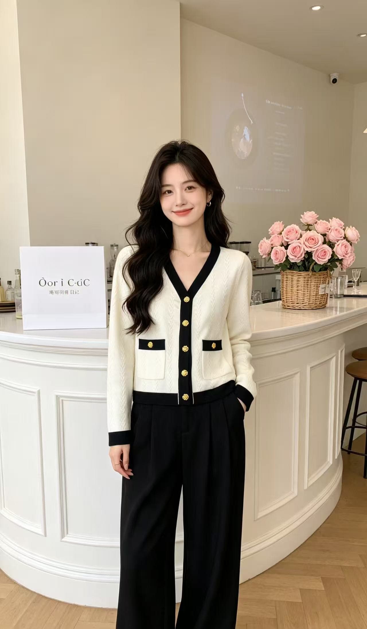 봄 가을 겨울 새로운 여성 의류 작은 샤넬 스타일 배색 스트라이프 니트 오픈 가디건 여성 스웨터 코트 디자인 센스 작은 대중 맨위 상세 이미지 2