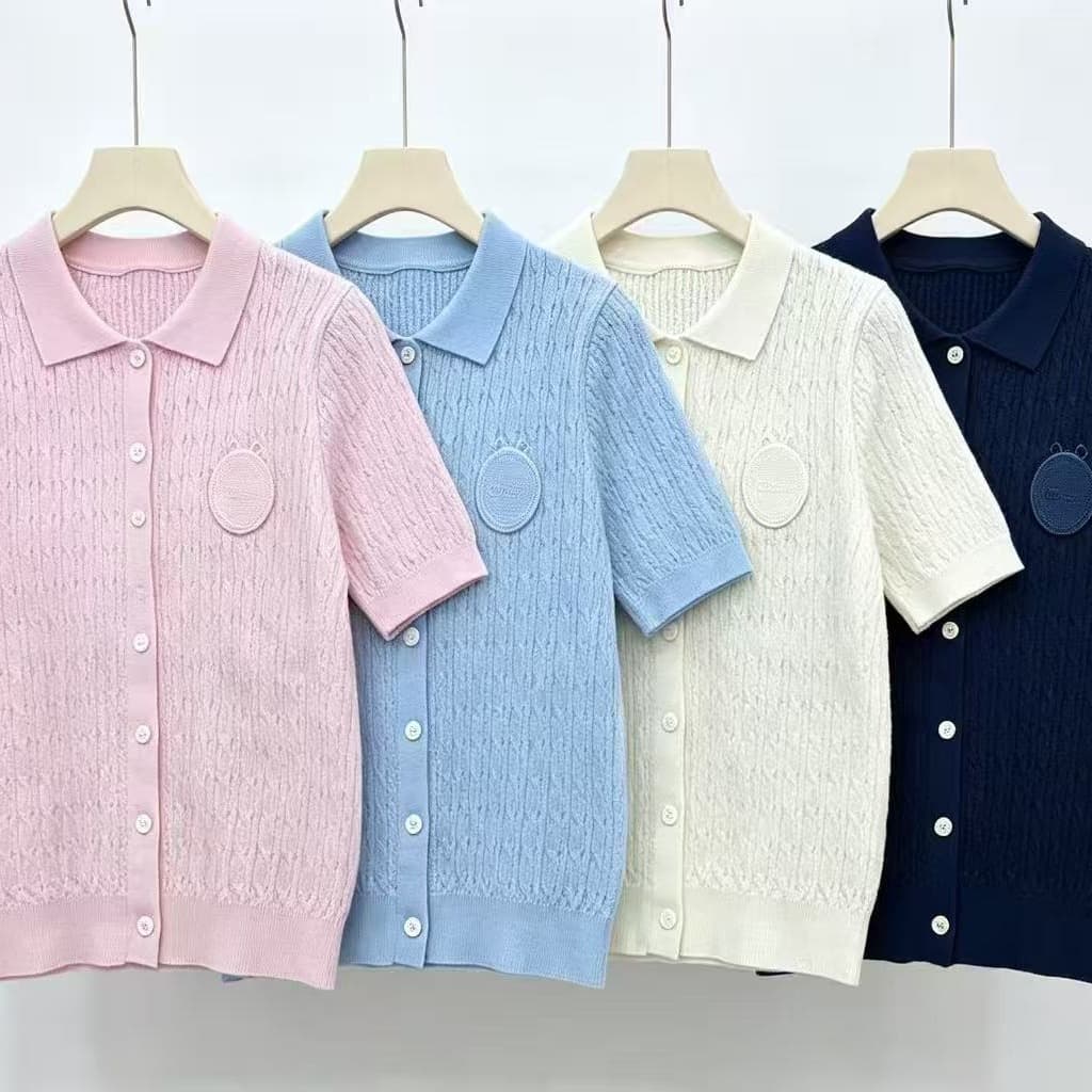 한 부서 달콤함 소녀 바람 패션 POLO 칼라 반팔 꽈배기 실크 아마 니트 스웨터 여성 몸매 가꾸기 슬림해 보이는 맨위 이미지 5