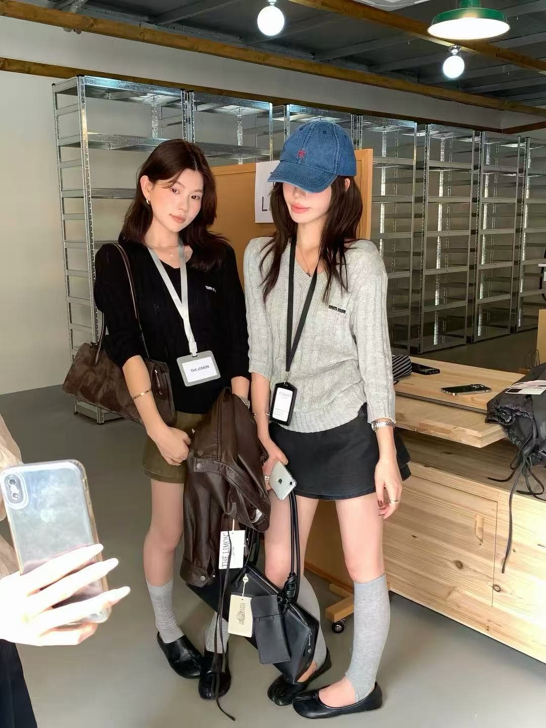 the limon 레몬 녹차 한 부서 품격 V넥 트위스트 꽃 자수 다용도 니트 스웨터 여성 중간 소매 맨위 가을 상세 이미지 1