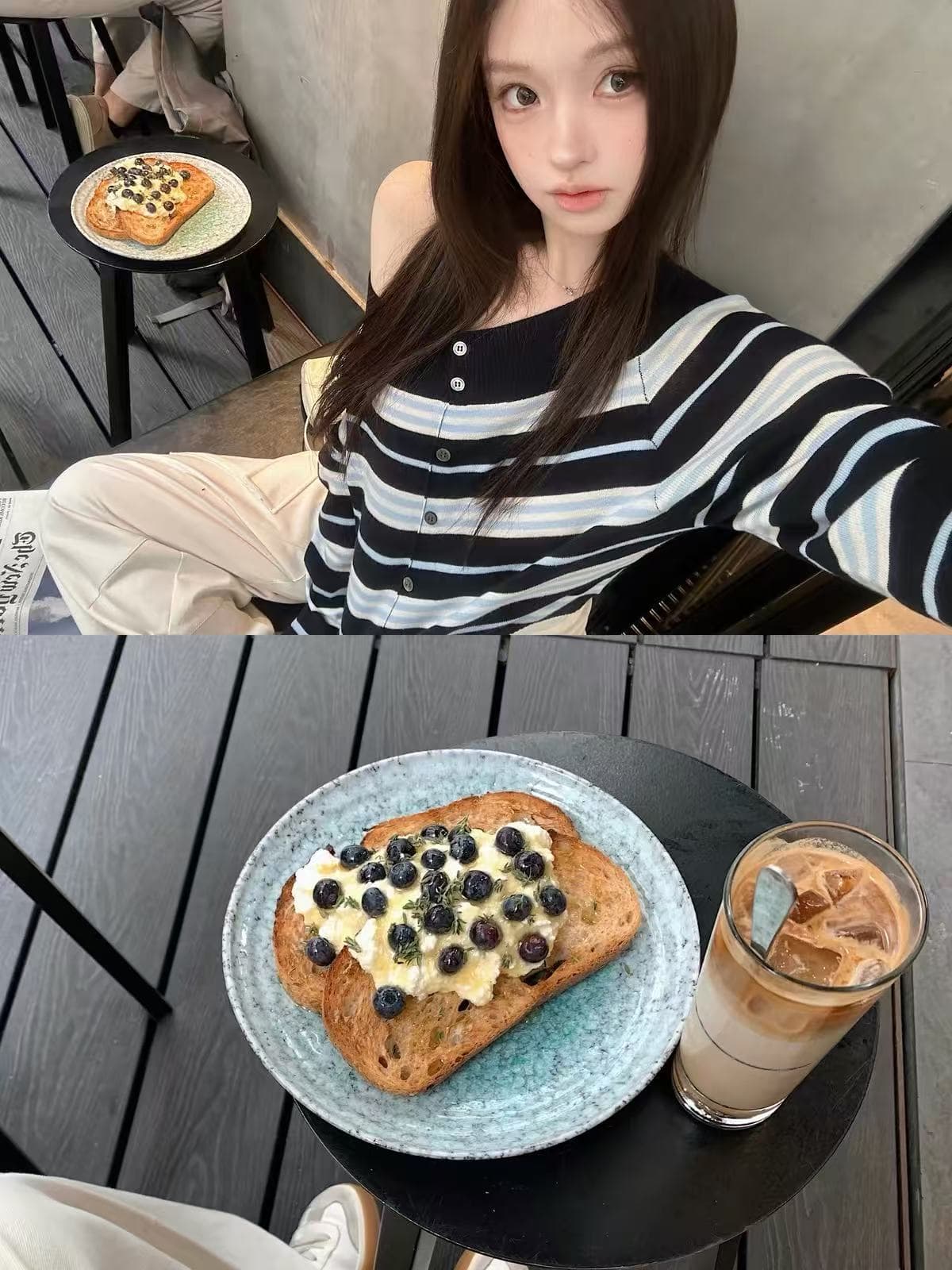 lilylikes 한 조정 여성 주님 60 지점 양모 혼방 아름다운 품격 오프숄더 해군 스트라이프 맨위 상세 이미지 2