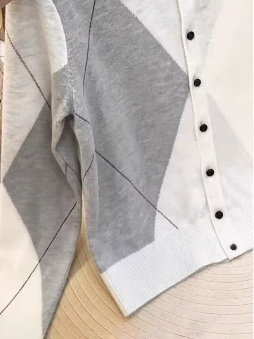 패션 링 체크무늬 배색 라운드 넥 싱글 줄 버튼 긴팔 니트 오픈 가디건 여성 빅 사이즈 가을 새로운 루즈핏 맨위 상세 이미지 4