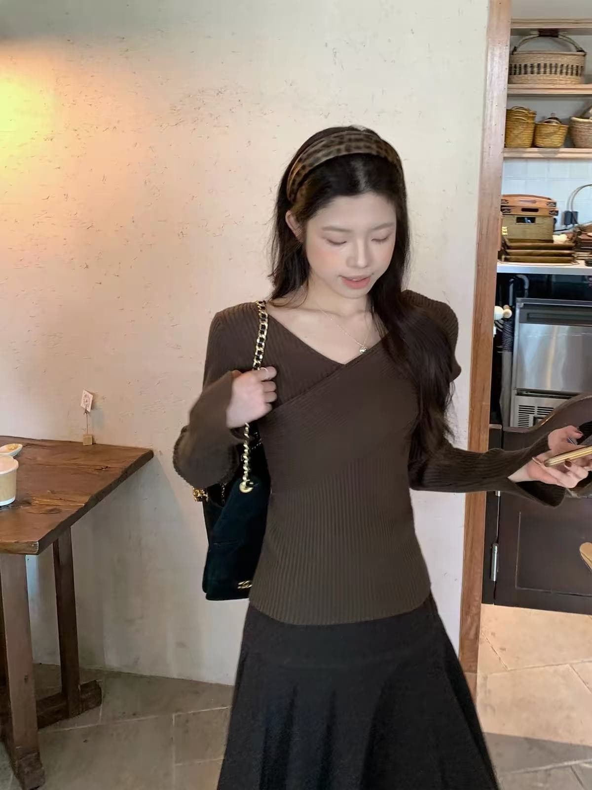우 77 품격 핑크색 십자가 V넥 니트 스웨터 여성 겨울 몸매 가꾸기 슬림해 보이는 인사이드 가져 가라. 기본 셔츠 긴팔 맨위 새로운 이미지 4