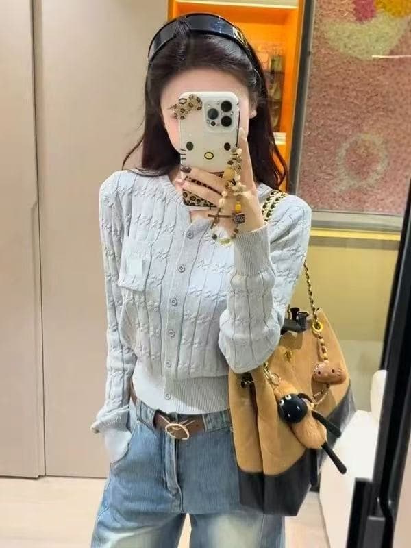 한 부서 분위기 센스 이른 가을 착용 가져 가라. 구덩이 기사 긴팔 니트 오픈 가디건 여성 느긋한 고급 센스 스웨터 짧은 외투 맨위 상세 이미지 3