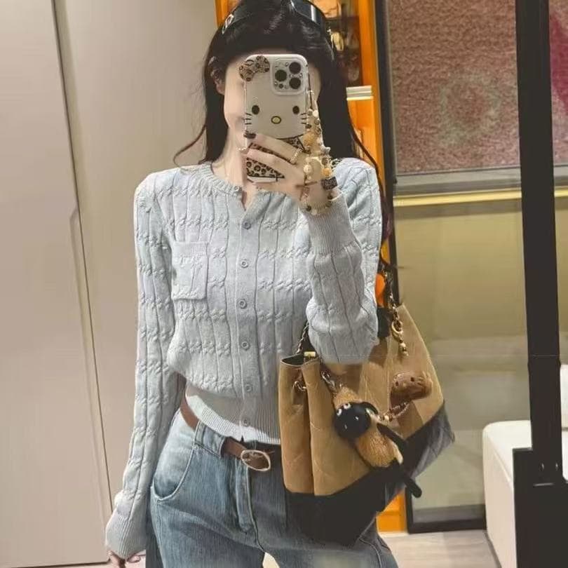 한 부서 분위기 센스 이른 가을 착용 가져 가라. 구덩이 기사 긴팔 니트 오픈 가디건 여성 느긋한 고급 센스 스웨터 짧은 외투 맨위 상세 이미지 5