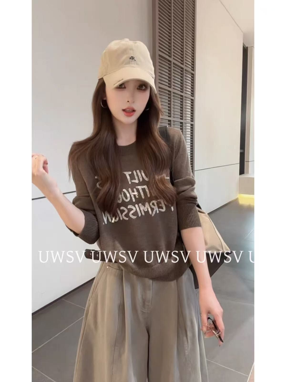 Annan uwsv 새로운 이른 가을 외국 가스 패션 루즈핏 캐주얼 여자 니트 스웨터 풀오버 알파벳 스웨터 상세 이미지 3
