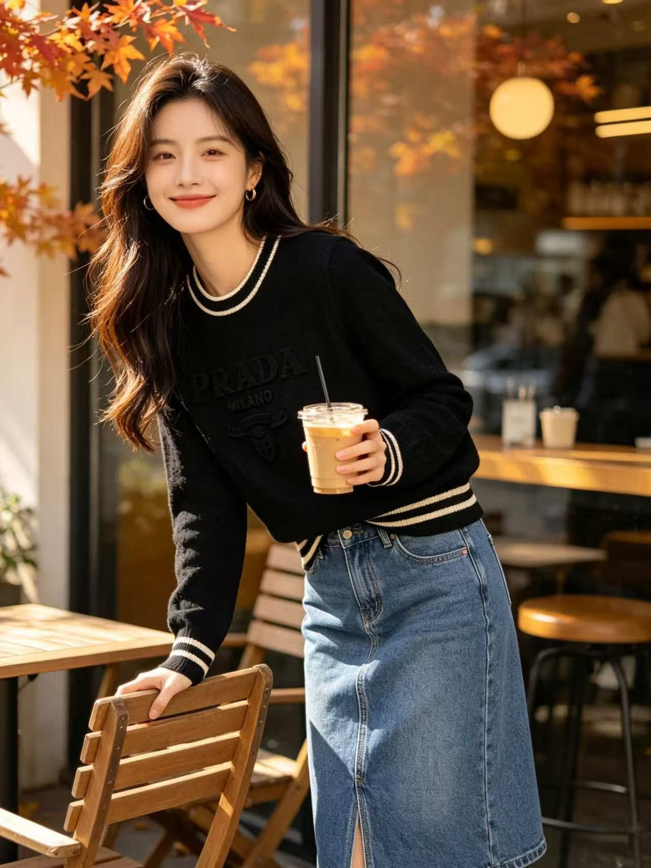 자동차 늦게 En chien 알파벳 자수 풀오버 가을 겨울 화이트 만나는 슬림해 보이는 라운드 넥 긴팔 니트 스웨터 여성 이미지 3