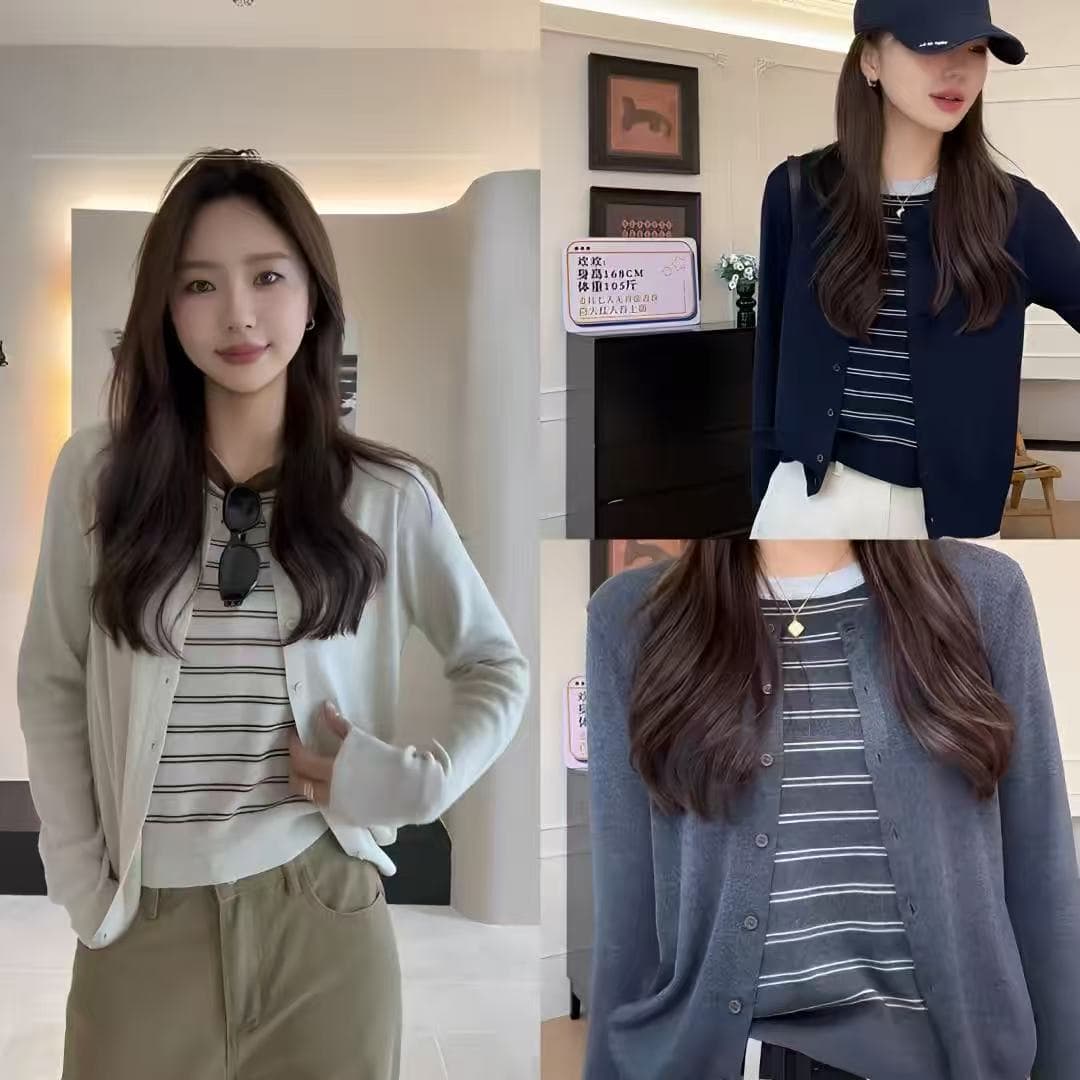 페이크 레이어드 스트라이프 긴팔 니트 스웨터 여성 가을 새로운 부드러운 바람 품격 루즈핏 다용도 캐주얼 만나는 맨위