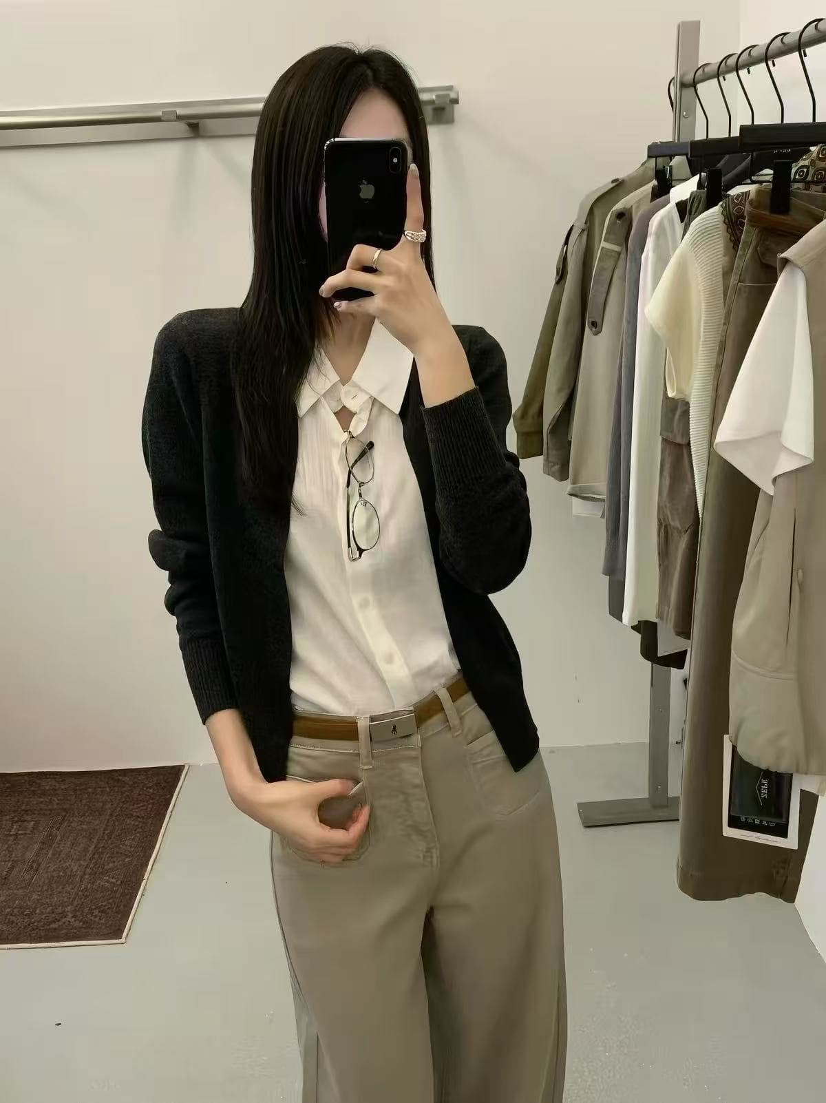 zepe 가을 새로운 프랑스식 학원 스타일 폴로 칼라 니트 아마 패치워크 오픈 가디건 여성 페이크 레이어드 오래된 돈 바람 맨위 상세 이미지 2