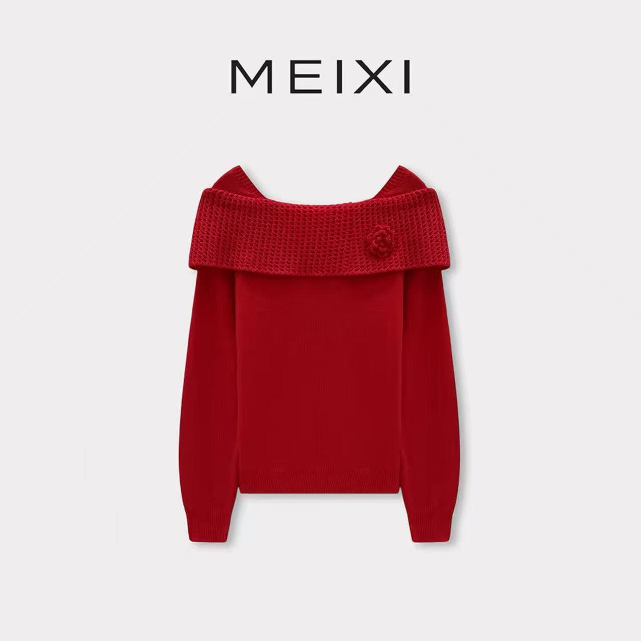 장미 그리스어 부드러운 장미 빨간색 오프숄더 스웨터 기본 셔츠 여성 가을 니트 스웨터 수 있습니다. 외출용 인사이드 가져 가라. 상세 이미지 5