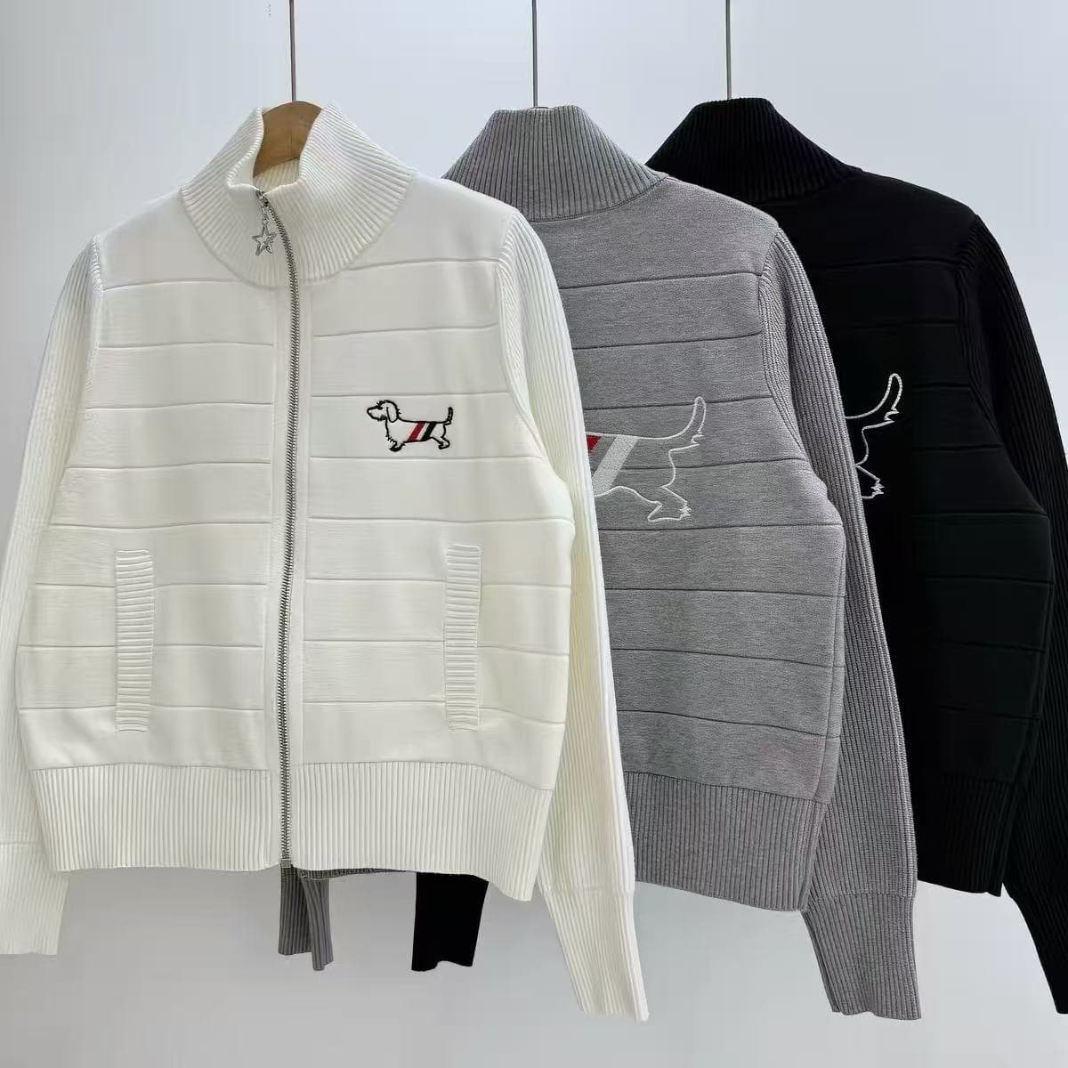 가을 겨울 새로운 학원 스타일 네 도로 바 뒤로 강아지 자수 지퍼 스탠드 칼라 니트 오픈 가디건 트렌디 이미지 4