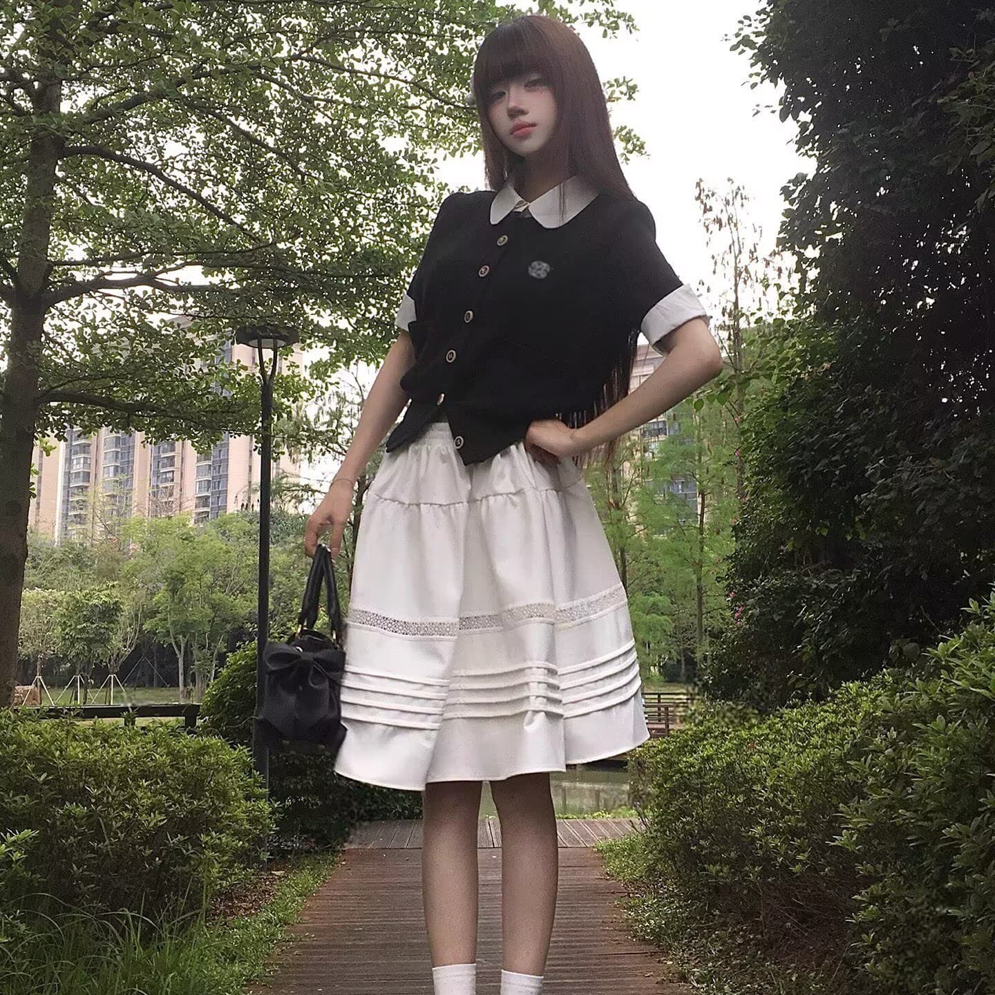 달콤함 한 부서 학원 스타일 세트 여성 여름 miu 부서 천 골드 센스 고유 한 아름다운 아름다운 치마 착용 가져 가라. 전체 집합 상세 이미지 2