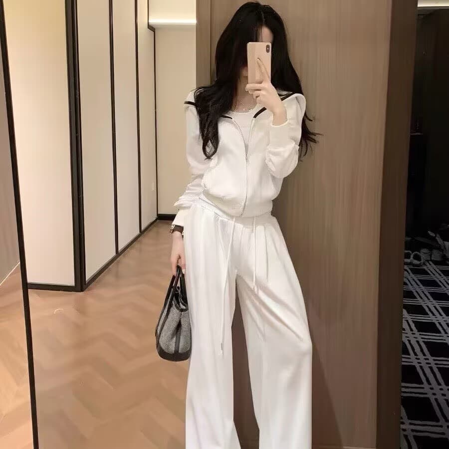 한 부서 그레이트 통해보기 가져 가라. 전체 집합 이른 가을 2026 새로운 화이트 후드티 맨위 여성 와이드 레그 팬츠 캐주얼 세트 상세 이미지 6