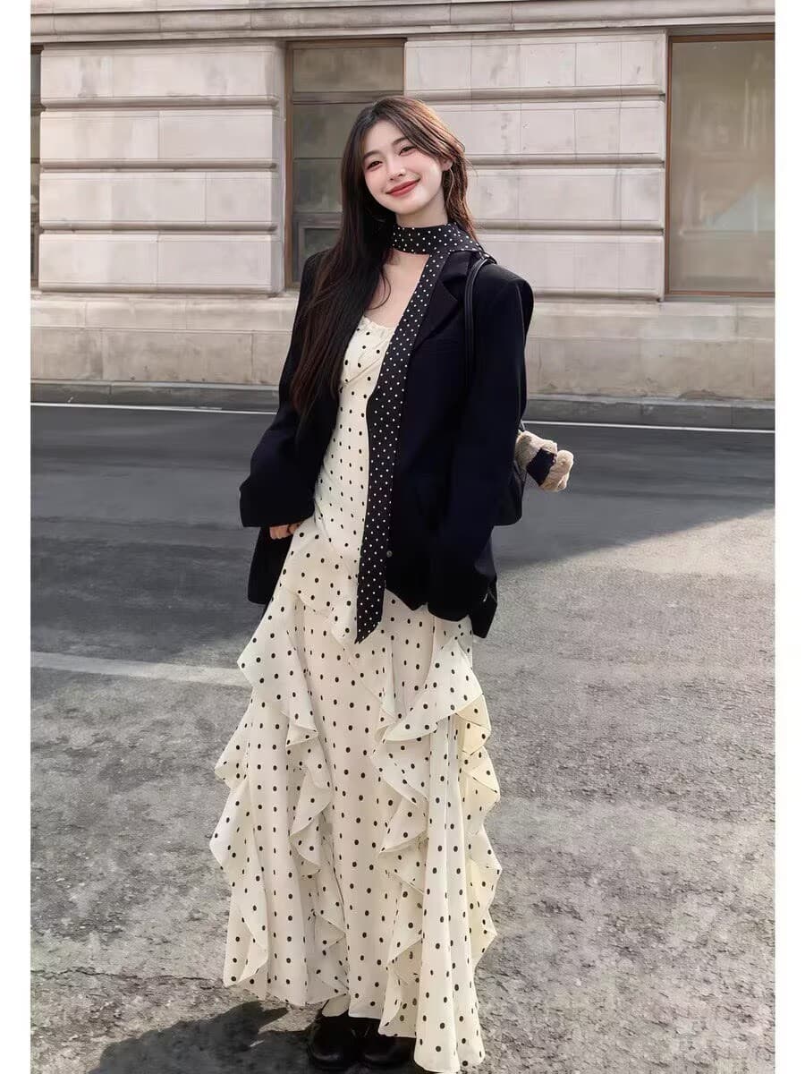 이른 가을 착용 가져 가라. 전체 집합 2026 새로운 한 부서 품격 부유 한 가족 천 골드 센스 정장 드레스 투피스 세트 이미지 5