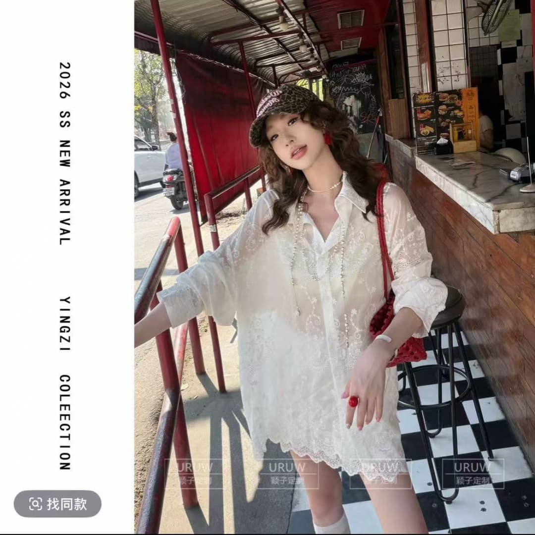 잉 어린이 맞춤 하트 비트 온도 무거운 작업 디자인 센스 자수 자수 긴팔 여성 셔츠 레이스 미니 스커트 이미지 3