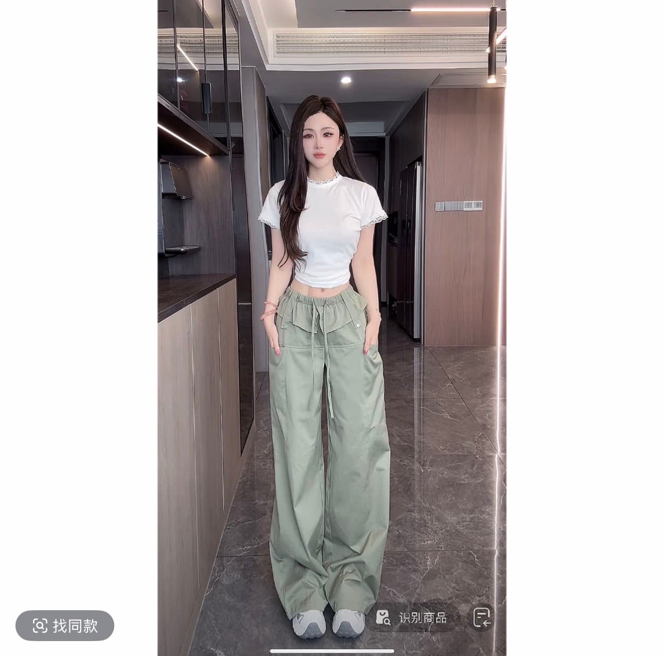 남자 남자 한 부서 레이스 측면 패치워크 라운드 넥 맨위 한국 스타일 거리 연꽃 잎 뒤집다 측면 워크웨어 팬츠 캐주얼 바지 세트