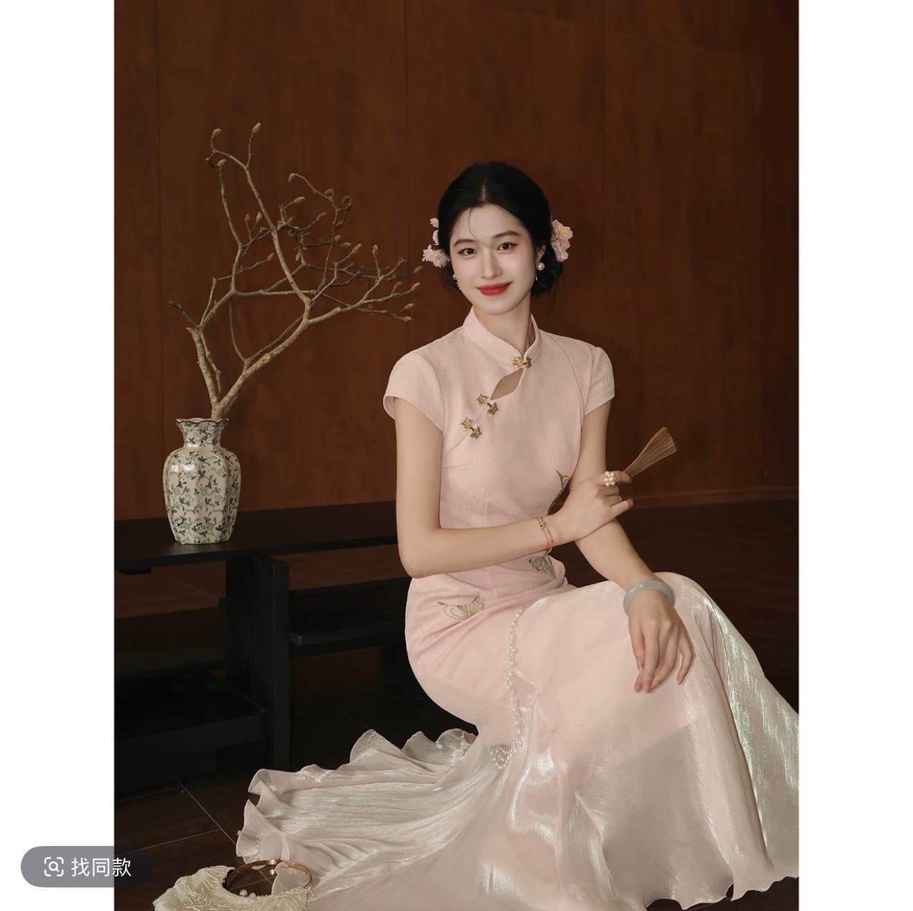 링 茜 거만한 와우 Hosta 기억하다 국풍 새로운 중식 나비 유속 플러스 두 조각 드레스 품격 레트로 치파오