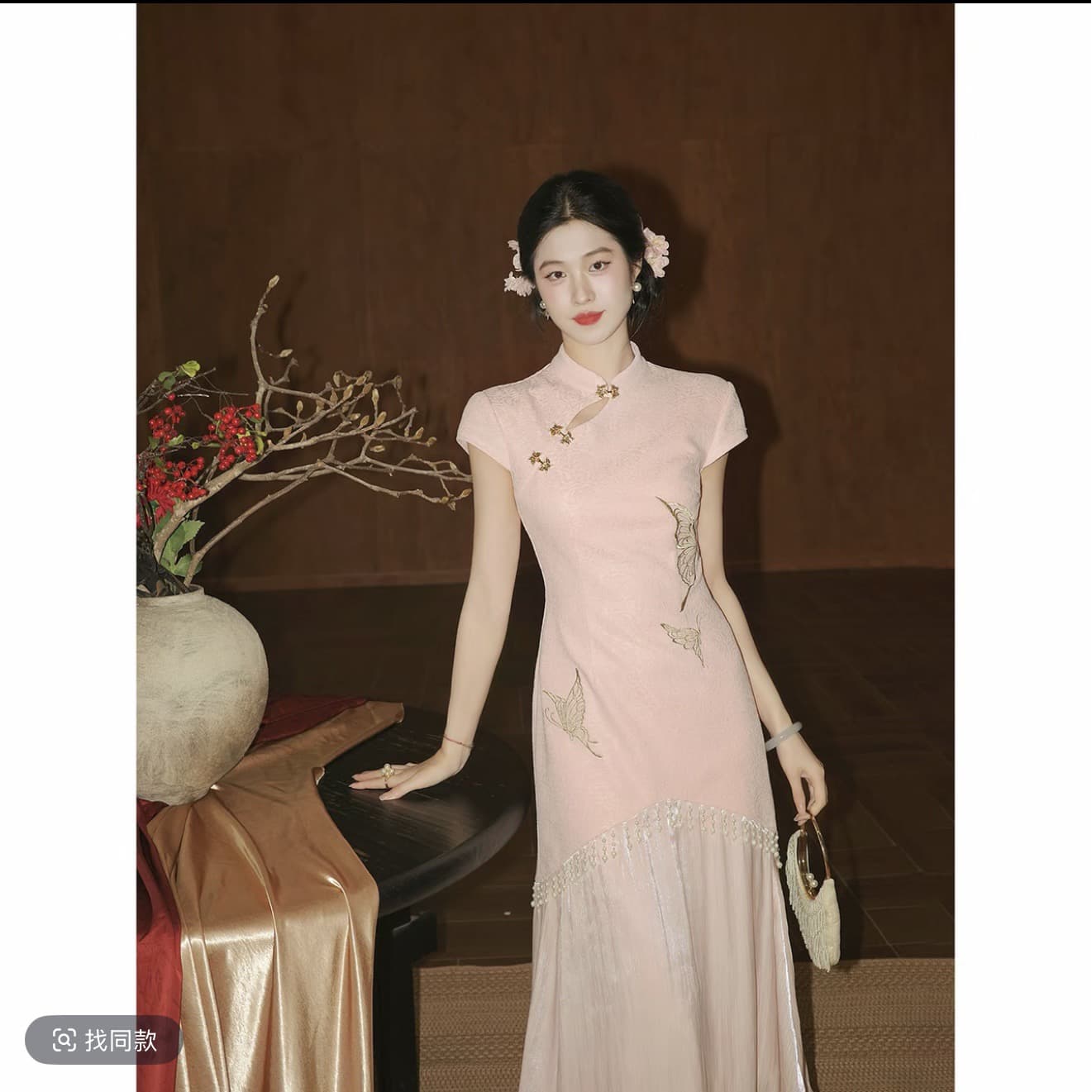 링 茜 거만한 와우 Hosta 기억하다 국풍 새로운 중식 나비 유속 플러스 두 조각 드레스 품격 레트로 치파오 이미지 2