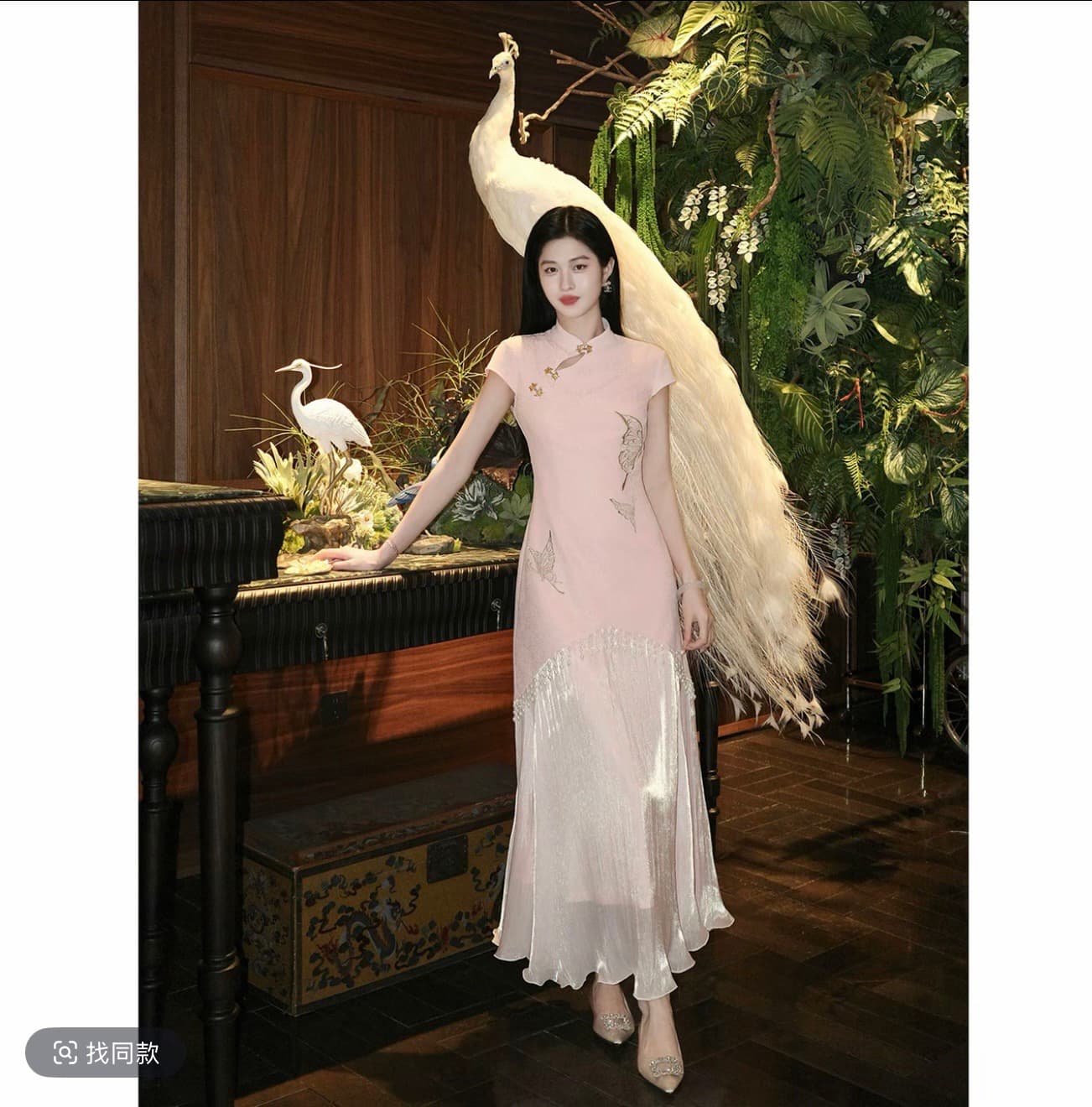 링 茜 거만한 와우 Hosta 기억하다 국풍 새로운 중식 나비 유속 플러스 두 조각 드레스 품격 레트로 치파오 이미지 4