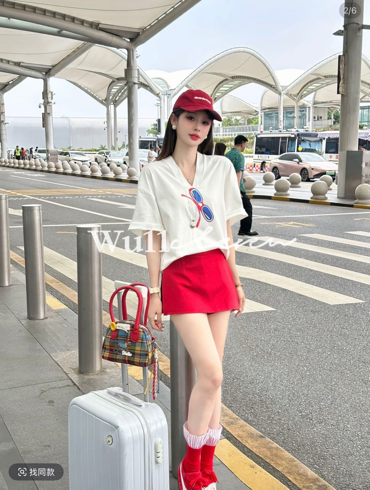 wu11 여름 새로운 디자인 센스 품격 슬림해 보이는 V넥 프린트 반팔 다용도 반 스커트 투피스 세트