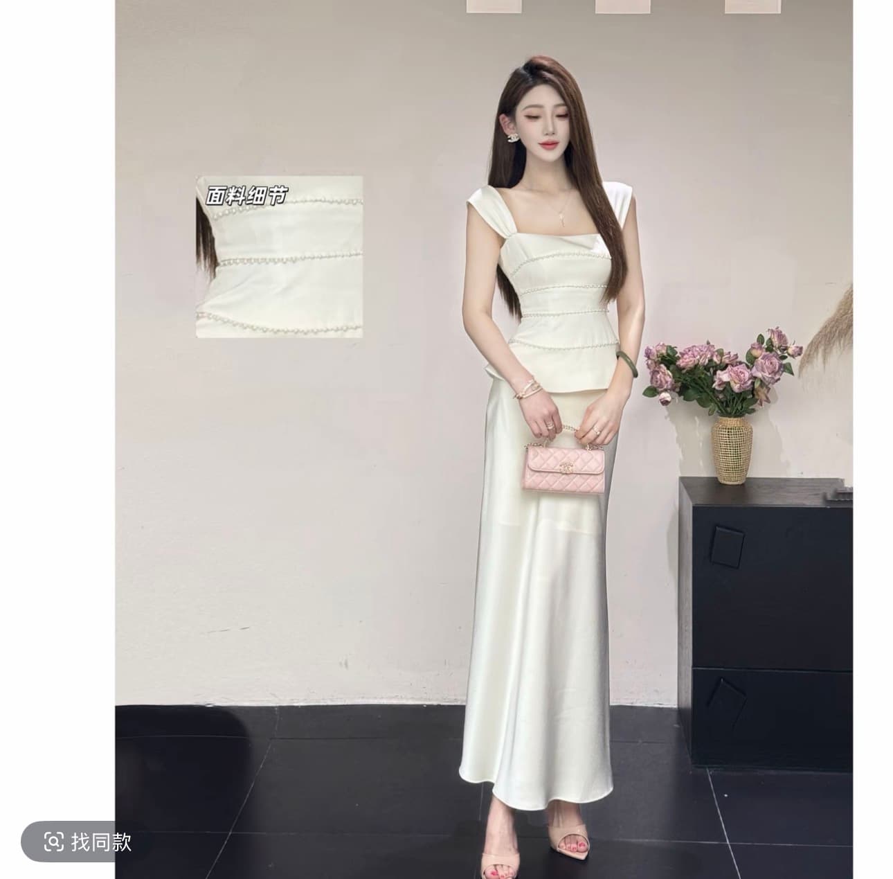 바다 달 깃발 비 여름 새로운 프랑스식 부드러운 고급 허리 수축 슬림해 보이는 패션 세트 260814 이미지 3