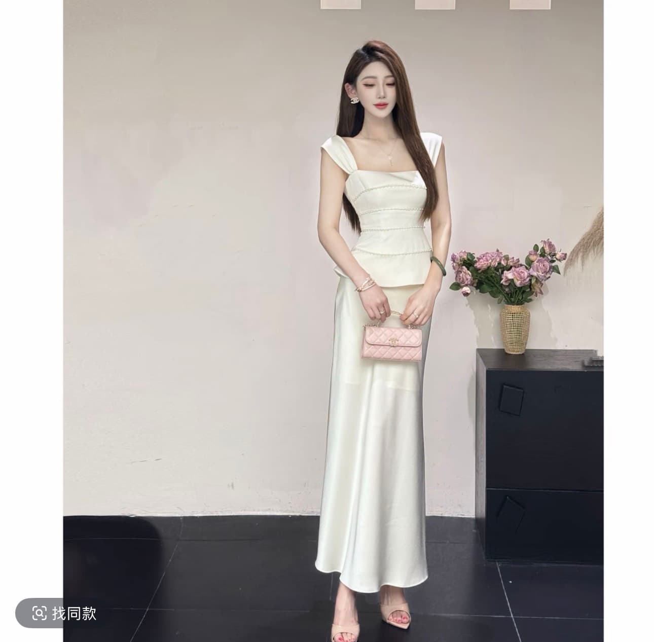 바다 달 깃발 비 여름 새로운 프랑스식 부드러운 고급 허리 수축 슬림해 보이는 패션 세트 260814 이미지 2