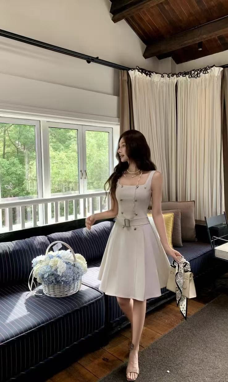 barb chill 천천히 리듬 인생 한국 드라마 여성 주님 살구 색상 바람 드레스 탈착식 숄 슬림해 보이는 A라인 스커트 이미지 4