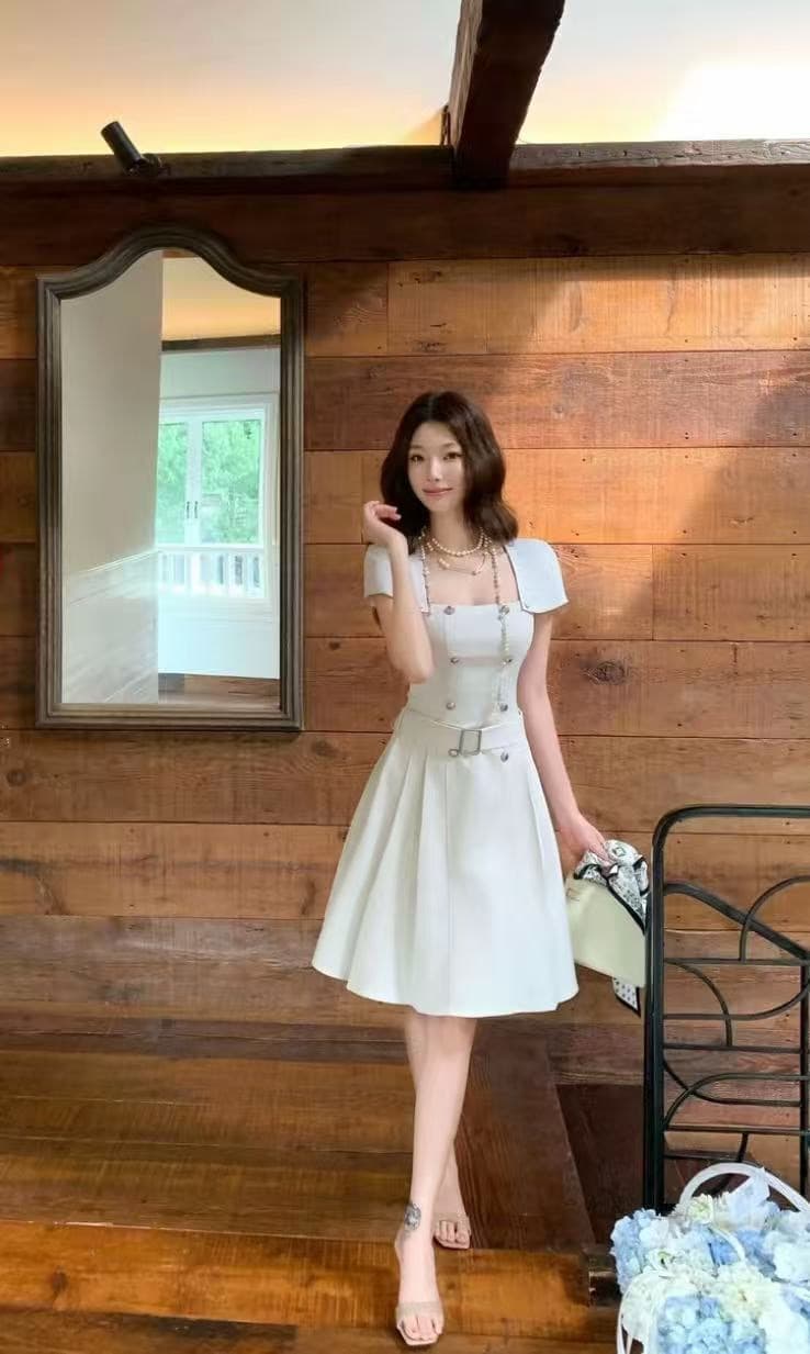 barb chill 천천히 리듬 인생 한국 드라마 여성 주님 살구 색상 바람 드레스 탈착식 숄 슬림해 보이는 A라인 스커트