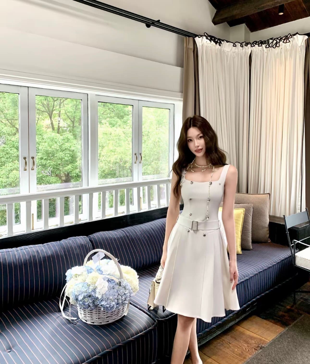 barb chill 천천히 리듬 인생 한국 드라마 여성 주님 살구 색상 바람 드레스 탈착식 숄 슬림해 보이는 A라인 스커트 이미지 2