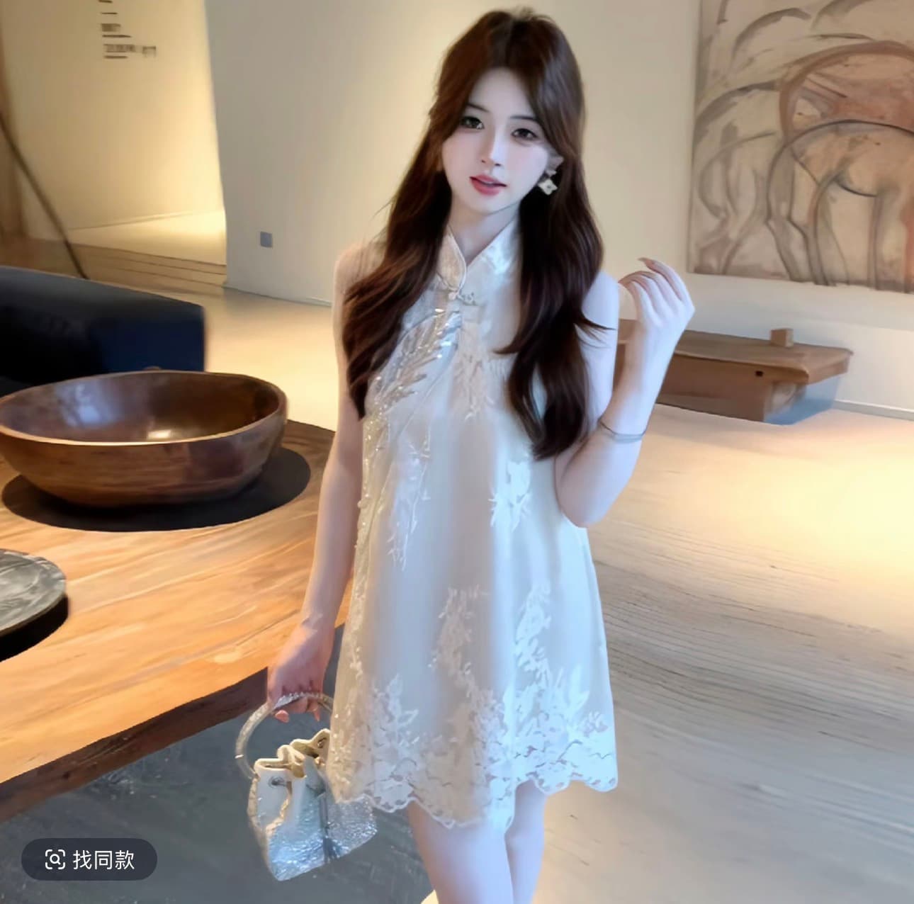 하오 형제 엄격한 선택 쇼어 친 팅 블루 hgc6lyq6858b 드레스 사전 품격 중국풍 슬림해 보이는 민소매 디자인 이미지 4