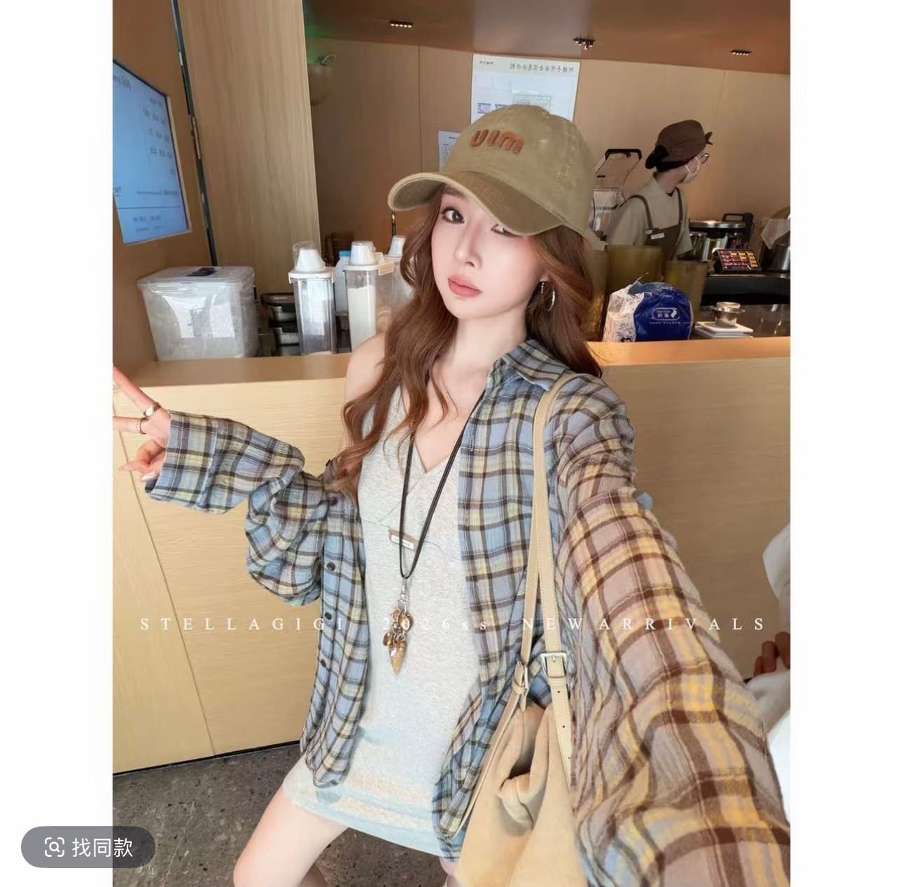 sg 양 에 따르면 샨 ss 레트로 배색 격자 무늬 셔츠 슬립 점프 슈트 치마 세트 이미지 3