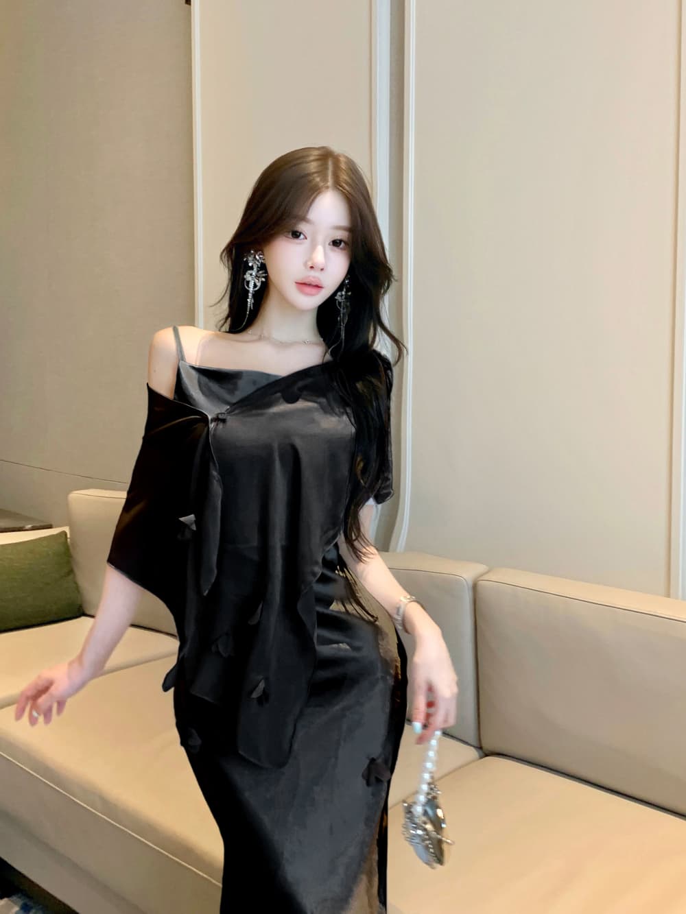 실사 프랑스식 빛 럭셔리 품격 흔들다 칼라 인어 꼬리 슬립 여성 드레스 여름 명문 여성 몸매 가꾸기 연회 예복 투피스 세트 상세 이미지 4