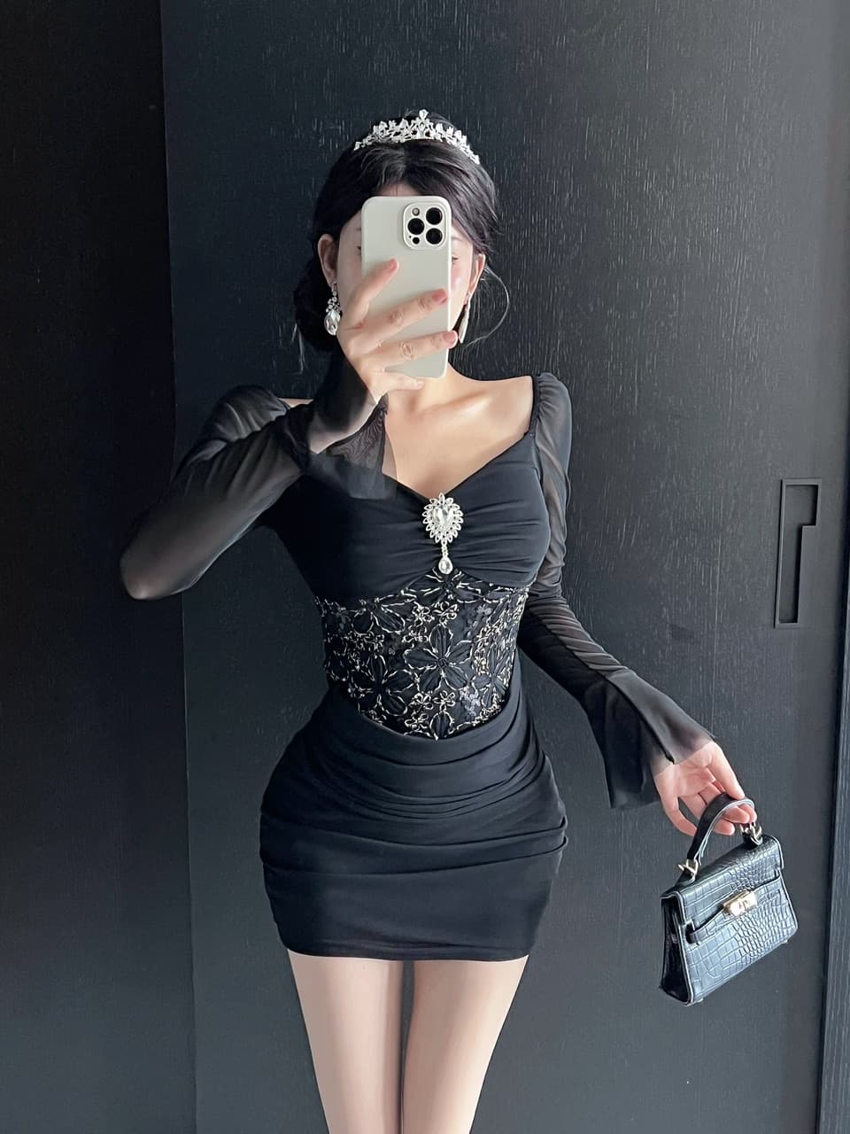 실사 긴팔 섹시함 레이스 망사 패치워크 타이트 타이트 스커트 미니 스커트 슈퍼 잘 생긴 ~ 중 이른 가을 여성 드레스 2026 상세 이미지 25