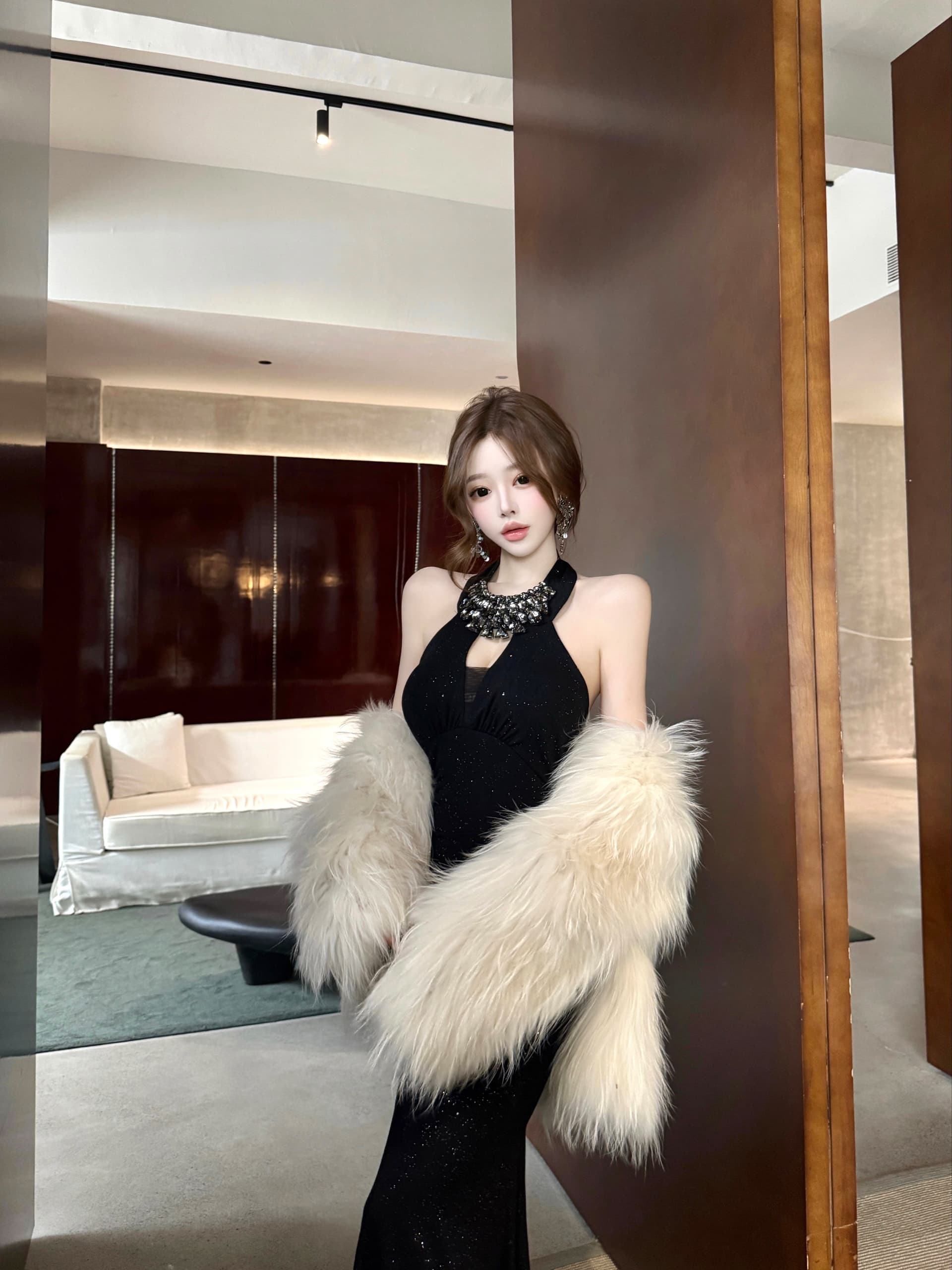 실사 비싼 가스 센스 천 골드 다이아몬드 세팅 슬립 드레스 여름 섹시함 행침 목 타이트 스커트 생일 연회 미니 스커트 상세 이미지 19