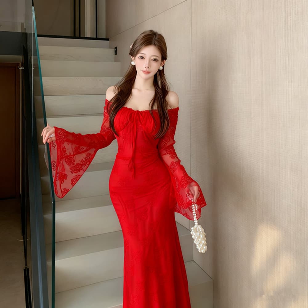 실사 프랑스식 로얄 자매 바람 레이스 나팔 소매 디스플레이 화이트 여성 드레스 고급 센스 품격 슈퍼 요정 예복 롱 스커트 상세 이미지 17