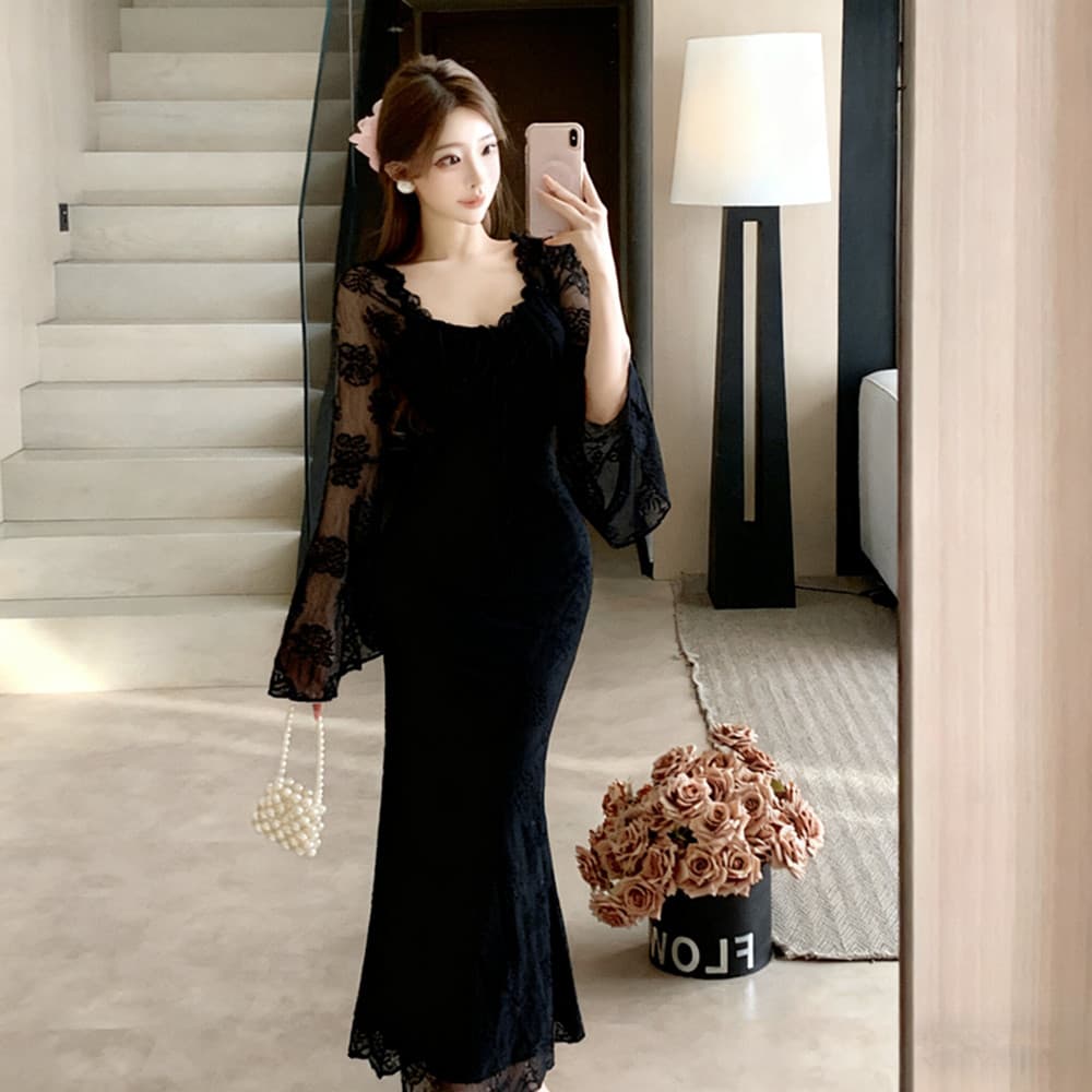 실사 프랑스식 로얄 자매 바람 레이스 나팔 소매 디스플레이 화이트 여성 드레스 고급 센스 품격 슈퍼 요정 예복 롱 스커트 상세 이미지 19