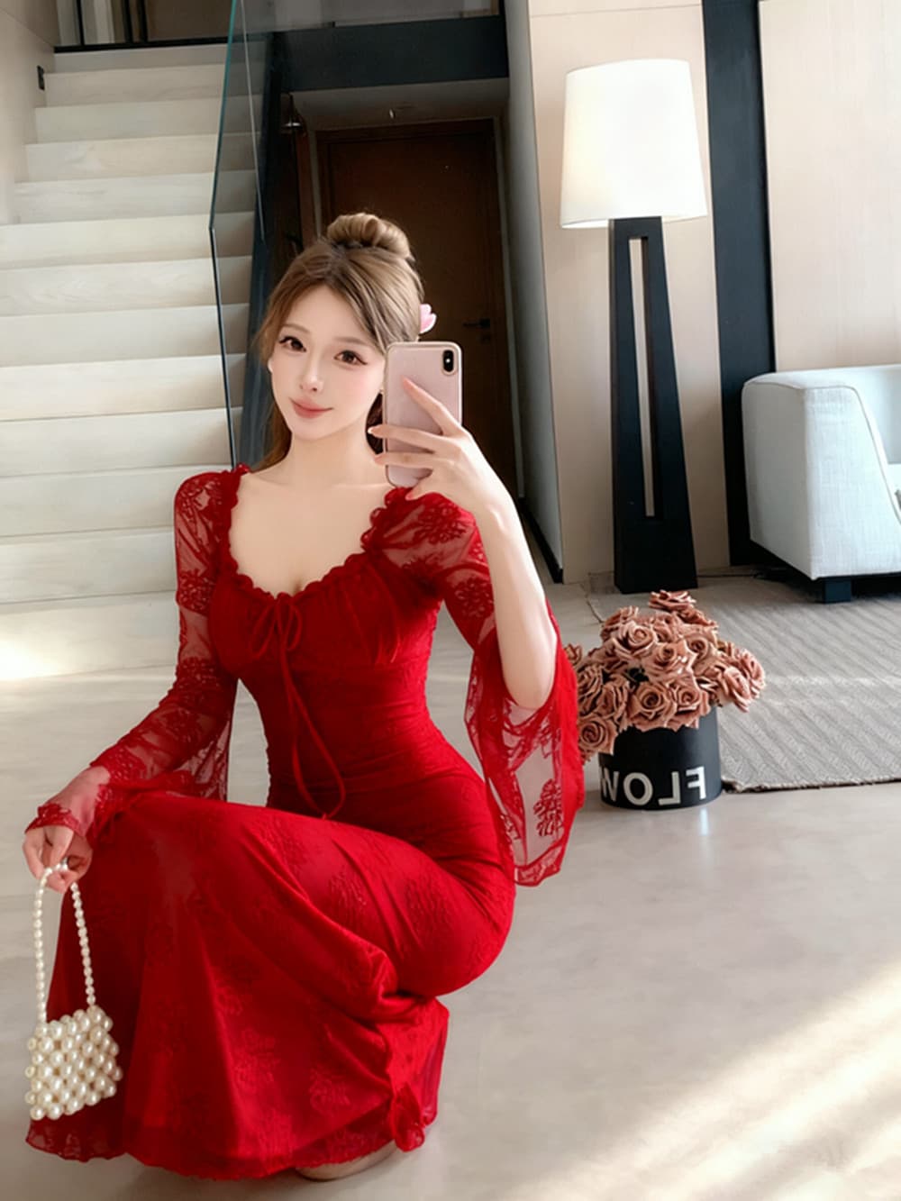실사 프랑스식 로얄 자매 바람 레이스 나팔 소매 디스플레이 화이트 여성 드레스 고급 센스 품격 슈퍼 요정 예복 롱 스커트 상세 이미지 25