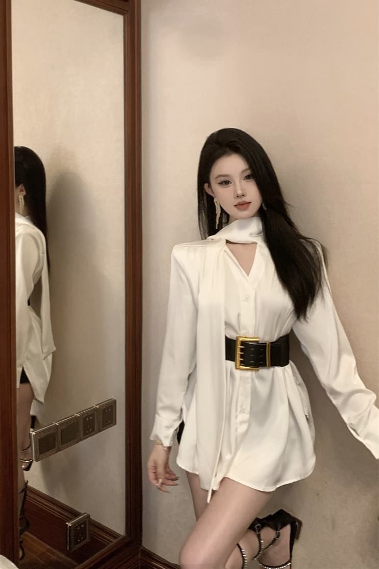 실사 프랑스식 품격 명문 여성 고급 센스 새틴 셔츠 드레스 여름 불규칙 품격 미니 스커트 여성 의류 이미지 6